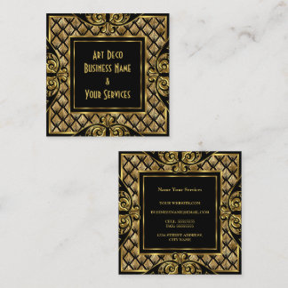 Cartão De Visita Quadrado Elegante Art Deco Dourado Preto Vintage 1930 Estil