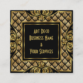 Cartão De Visita Quadrado Elegante Art Deco Dourado Preto Vintage 1930 Estil