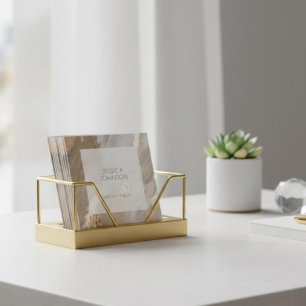 Cartão De Visita Quadrado Elegante Beige Dourado Watercolor QR Notário Públi