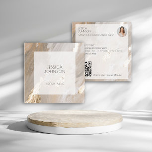 Cartão De Visita Quadrado Elegante Beige Dourado Watercolor QR Notário Públi