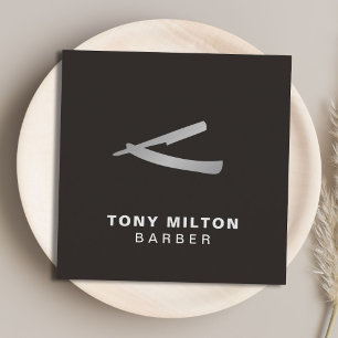 Cartão De Visita Quadrado Elegante branco esmagador Silver Razor Barber