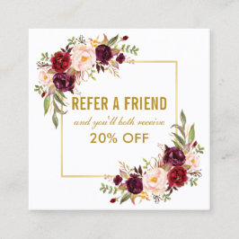 Cartão De Visita Quadrado Elegante Burgundy Frame Dourado