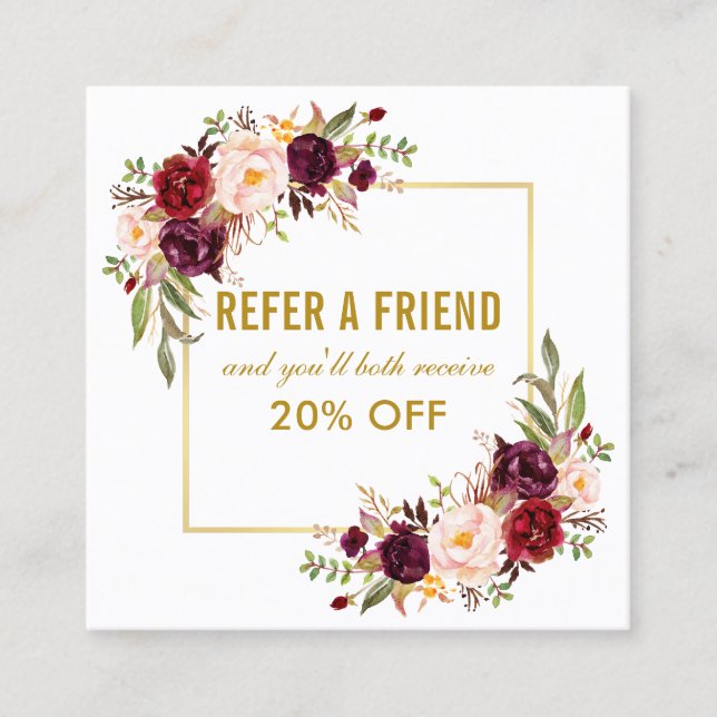 Cartão De Visita Quadrado Elegante Burgundy Frame Dourado (Frente)