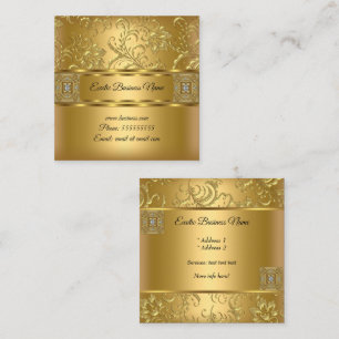 Cartão De Visita Quadrado Elegante Clássico Olhar Floral Dourado Damasco