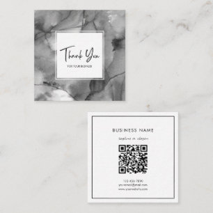 Cartão De Visita Quadrado Elegante Código QR Abstrato em Aquarela Cinza Obri