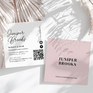 Cartão De Visita Quadrado Elegante Código QR Rosa Bege Minimalista