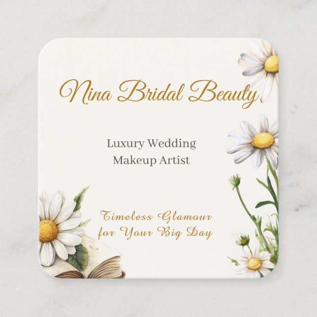 Cartão De Visita Quadrado Elegante Daisy Floral Wedding Artista (Frente)