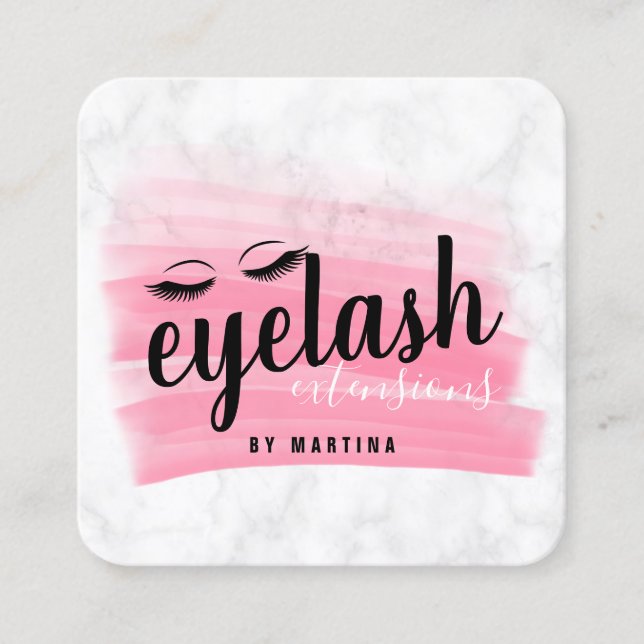 Cartão De Visita Quadrado Elegante de extensões de pestana-de-pestana (Frente)