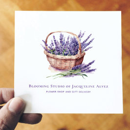 Cartão De Visita Quadrado Elegante de Lavanda de Aquarela Florista