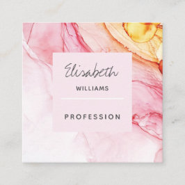 Cartão De Visita Quadrado Elegante de tinta rosa abstrato