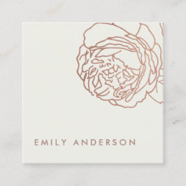 CARTÃO DE VISITA QUADRADO ELEGANTE DO PINCO BRANCO BRANCO ROSE FLORAL DOURAD