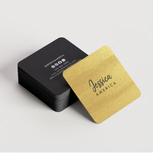 Cartão De Visita Quadrado Elegante Dourado Brilhante Minimalista profissiona