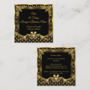 Cartão De Visita Quadrado Elegante Dourado Preto Damask Designer Sofisticado