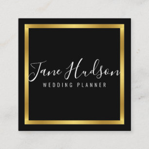 Cartão De Visita Quadrado Elegante Dourado Preto Minimalista Editável 2.5x2.