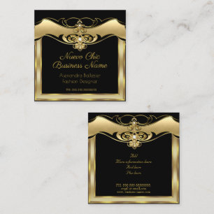 Cartão De Visita Quadrado Elegante Estilo Fashion Bege Dourado Preto Diamant