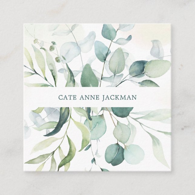Cartão De Visita Quadrado Elegante Eucalyptus Botanical Greenery Moderno (Frente)