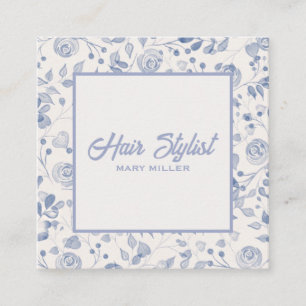 Cartão De Visita Quadrado Elegante Floral Azul Poeirento Quadrado para Cabel