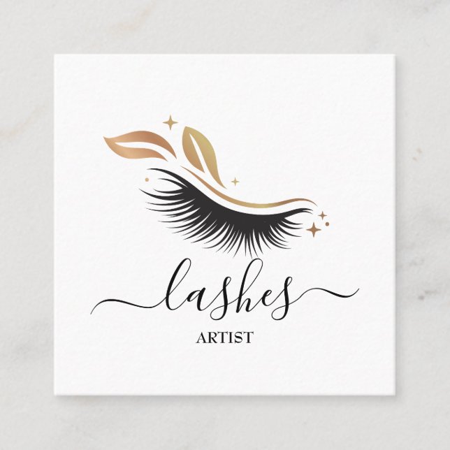 Cartão De Visita Quadrado Elegante Lashes Makeup Artist Salon (Frente)