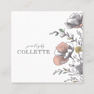Cartão De Visita Quadrado Elegante Logotipo de Flor Designer de Joias