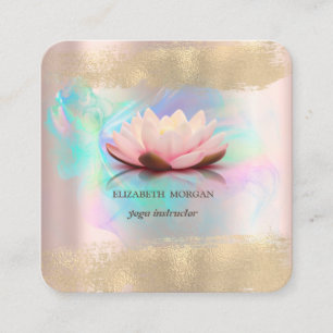 Cartão De Visita Quadrado Elegante Lotus Flor Dourado Traço Holográfico