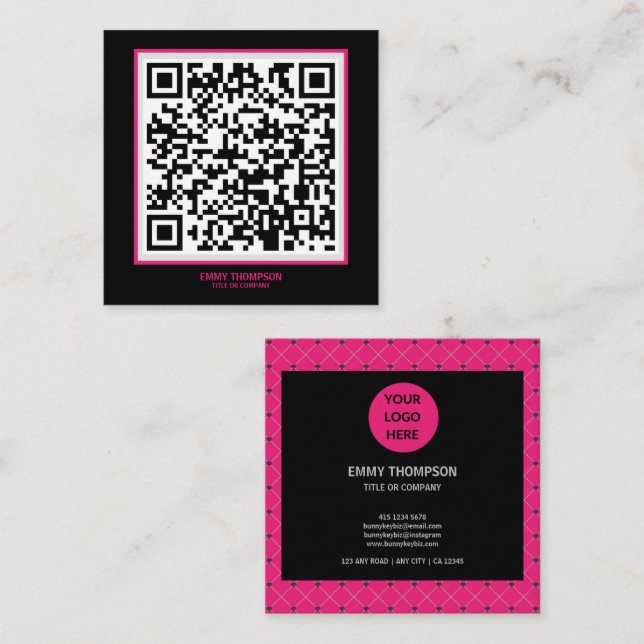 Cartão De Visita Quadrado Elegante Magenta Black QR Scan Company (Frente/Verso)
