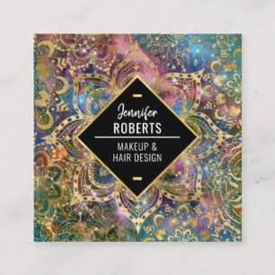 Cartão De Visita Quadrado Elegante Mandala Dourado na moda Moderno