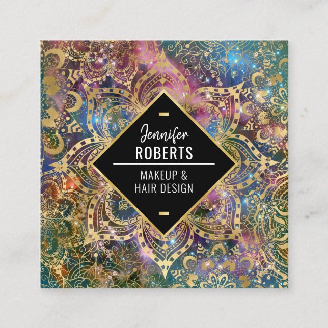 Cartão De Visita Quadrado Elegante Mandala Dourado na moda Moderno (Frente)