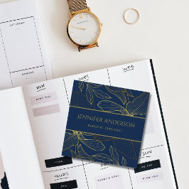 Cartão De Visita Quadrado Elegante Marinho Azul Luxurioso Dourado Lily
