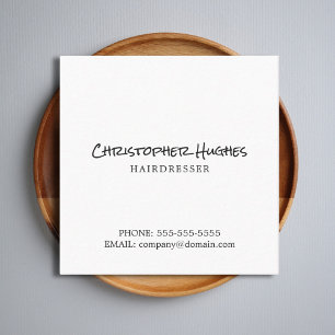 Cartão De Visita Quadrado Elegante Minimalista Cabeleireira Branco Simples