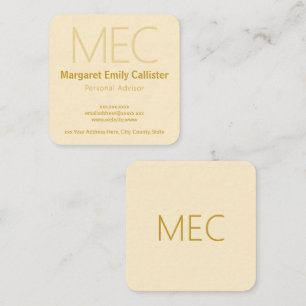 Cartão De Visita Quadrado Elegante, Minimalista, Moderno Marfim Creme e Dour