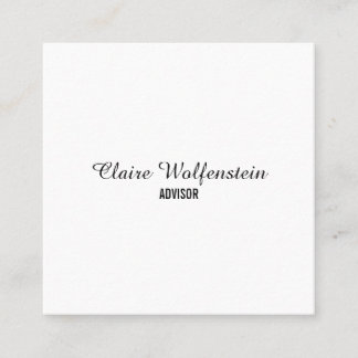 Cartão De Visita Quadrado Elegante Minimalista Script Preto e Branco
