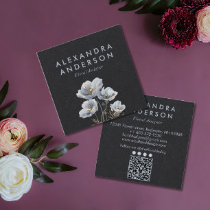 Cartão De Visita Quadrado Elegante Mínimo Boho Wildflower Watercolor