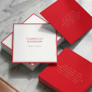 Cartão De Visita Quadrado Elegante Mínimo Vermelho Branco de Cereja Simples