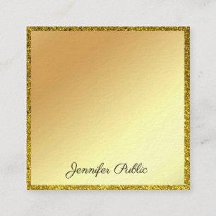Cartão De Visita Quadrado Elegante Moderno com Script Manuscrito Dourado