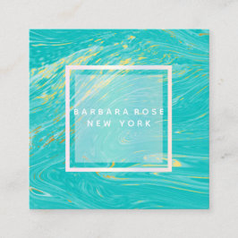 Cartão De Visita Quadrado Elegante moderno Luxo Azul Dourado Marble