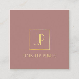 Cartão De Visita Quadrado Elegante Moderno Monograma Design Modelo Dourada d