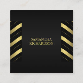 Cartão De Visita Quadrado Elegante Moderno Preto E Dourado Stripes Geométric
