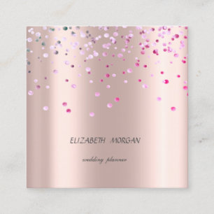 Cartão De Visita Quadrado Elegante Moderno Simples, Confetes Dourado Rosa