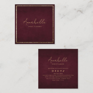 Cartão De Visita Quadrado Elegante Moldura de Veludo Burgundy com Brilho Dou