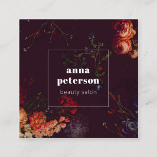 Cartão De Visita Quadrado Elegante Na moda Dark Floral