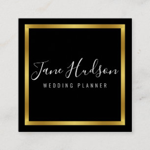 Cartão De Visita Quadrado Elegante Ouro Preto Minimalista Editável 2.5x2.5 Q