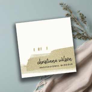 CARTÃO DE VISITA QUADRADO ELEGANTE PÁLIDO DOURADO NEGRO NEGRO, CALLIGRÁFIC