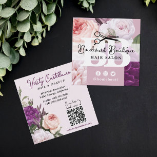 Cartão De Visita Quadrado Elegante Pó Mauve Floral Salão de Cabelos QR Estil