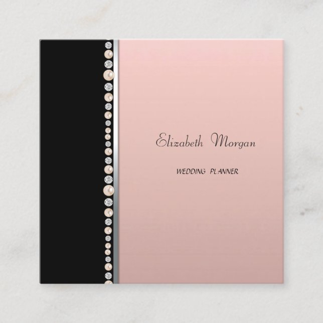 Cartão De Visita Quadrado Elegante profissional de Na moda, preto, pérolas (Frente)