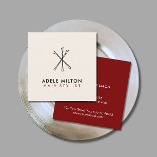 Cartão De Visita Quadrado Elegante Red Ecru Branco Bobby Pins Hair