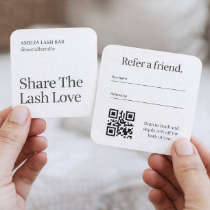 Cartão De Visita Quadrado Elegante Referência da Lash Bar em Tipografia Pret
