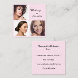Cartão De Visita Quadrado Elegante Rosa Bege Preto Script 3 Foto Maquiagem