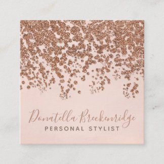 Cartão De Visita Quadrado Elegante Rosa Dourado Confetti Professional