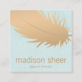 Cartão De Visita Quadrado Elegante Rosa Dourado de Couve Turquesa Blue Linen