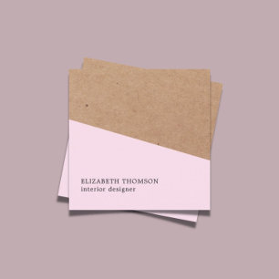 Cartão De Visita Quadrado Elegante Rosa Faux Kraft Design Geométrico Interio